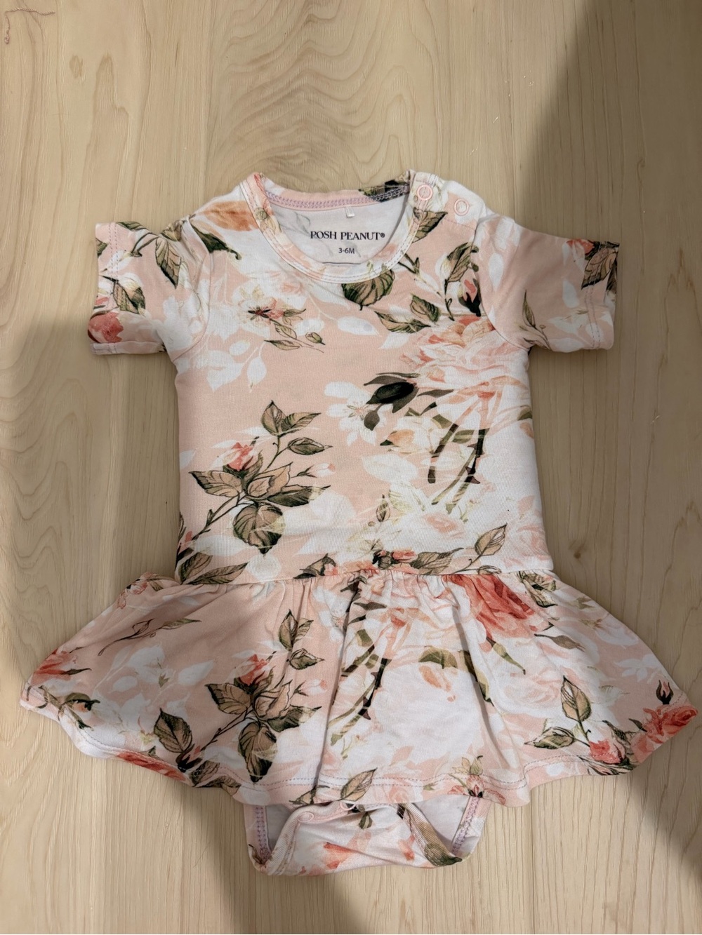 Posh Peanut Peach Floral Peplum Bodysuit Dress baby 3-6 months